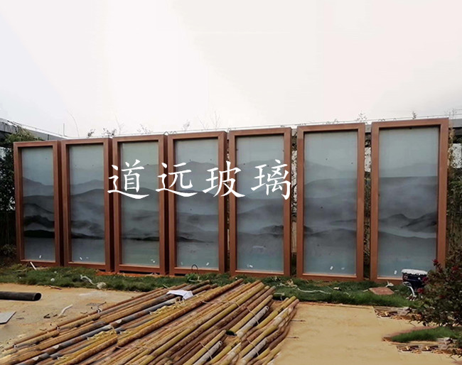 夾絲山水畫玻璃005